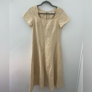 Uniqlo Beige Linen Midi Dress with Pockets